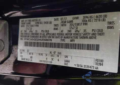 2017 Ford Escape Se z USA, uszkodzony, nr VIN 1FMCU0GD2HUE68676